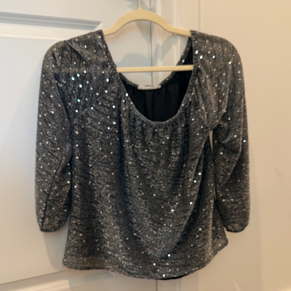 Honey Punch Glittering Silver Blouse